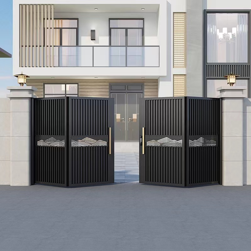 Elegant modern wrought iron gate design low price iron pipe fence gate design automatic remote control wrought iron metal gate