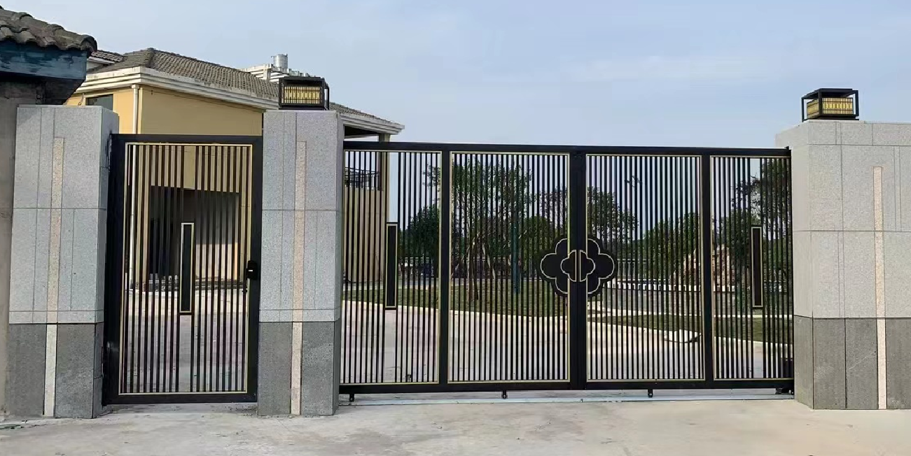 Aluminum Doors Bi-fold high quality style main gate front security steel door arch steel doors wrought iron villa gate designs