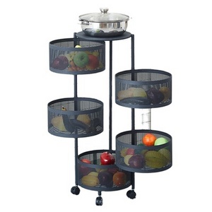 3-5 Layers Vegetable Contain Basket Room Storage Shelf Metal Round Kitchen Storage rack Or Fruit Storage Shelf