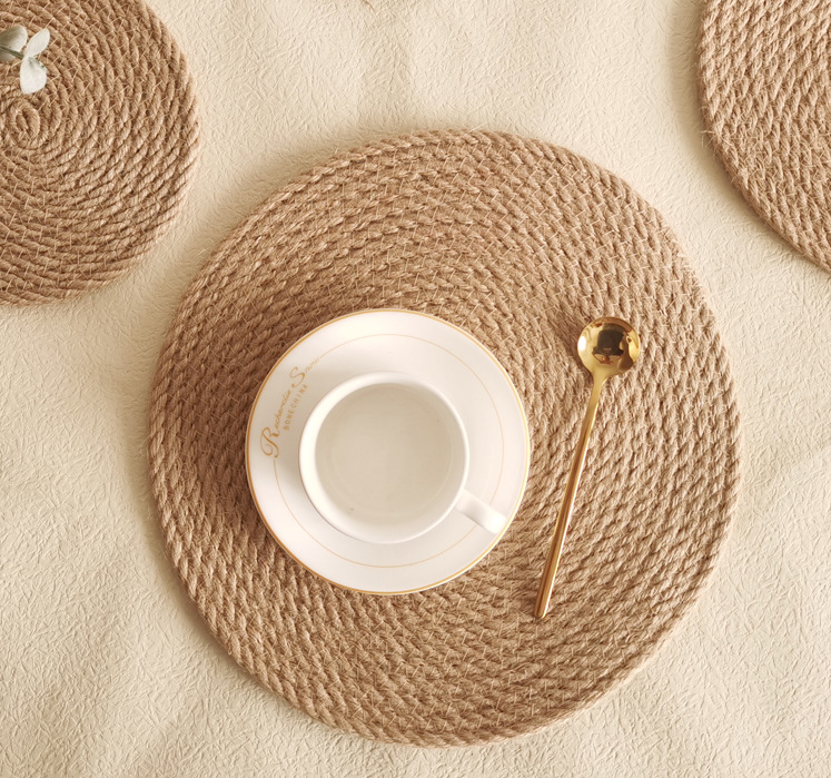 Factory directly supply woven jute placemat round jute mat for table decoration casserole mat for hotel and restaurant