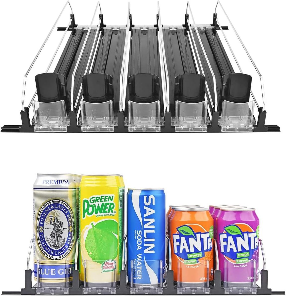 Hot Selling Drink Dispenser for Fridge Soda Can Organizer for Refrigerator Width Adjustable Beverage Self-Pushing Glide Rack