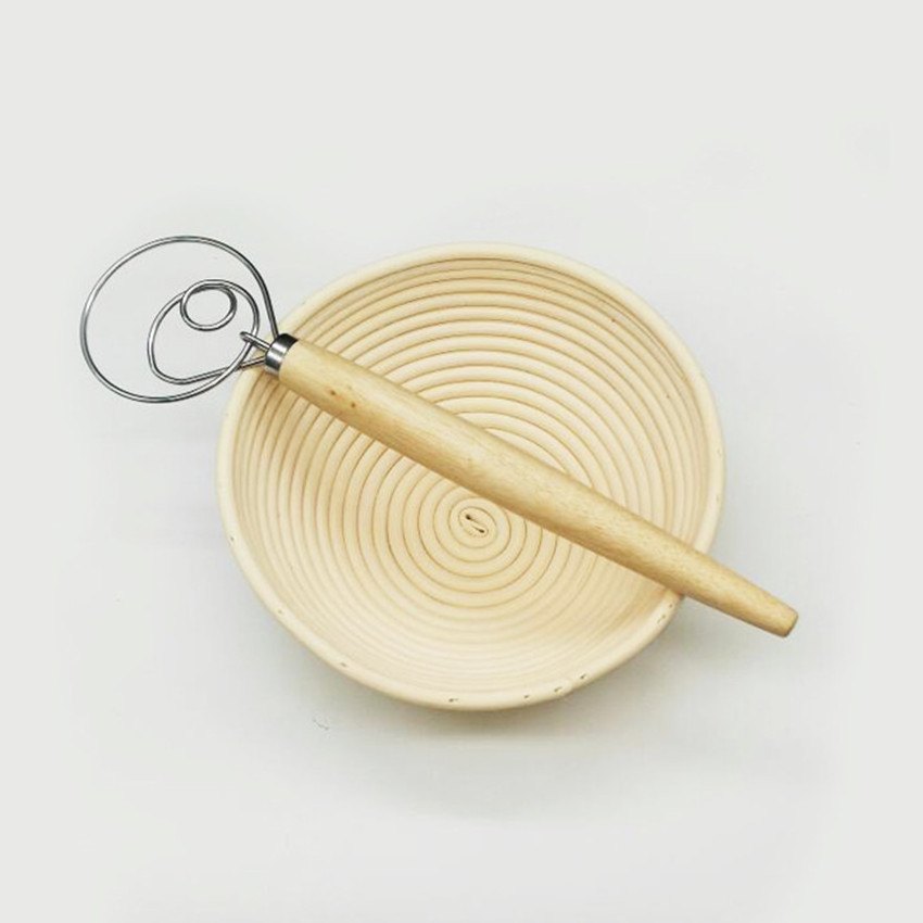 Customized Logo Top Seller Cheap Kitchen Tools Stainless Steel Danish Dough Whisk With Wooden Handle