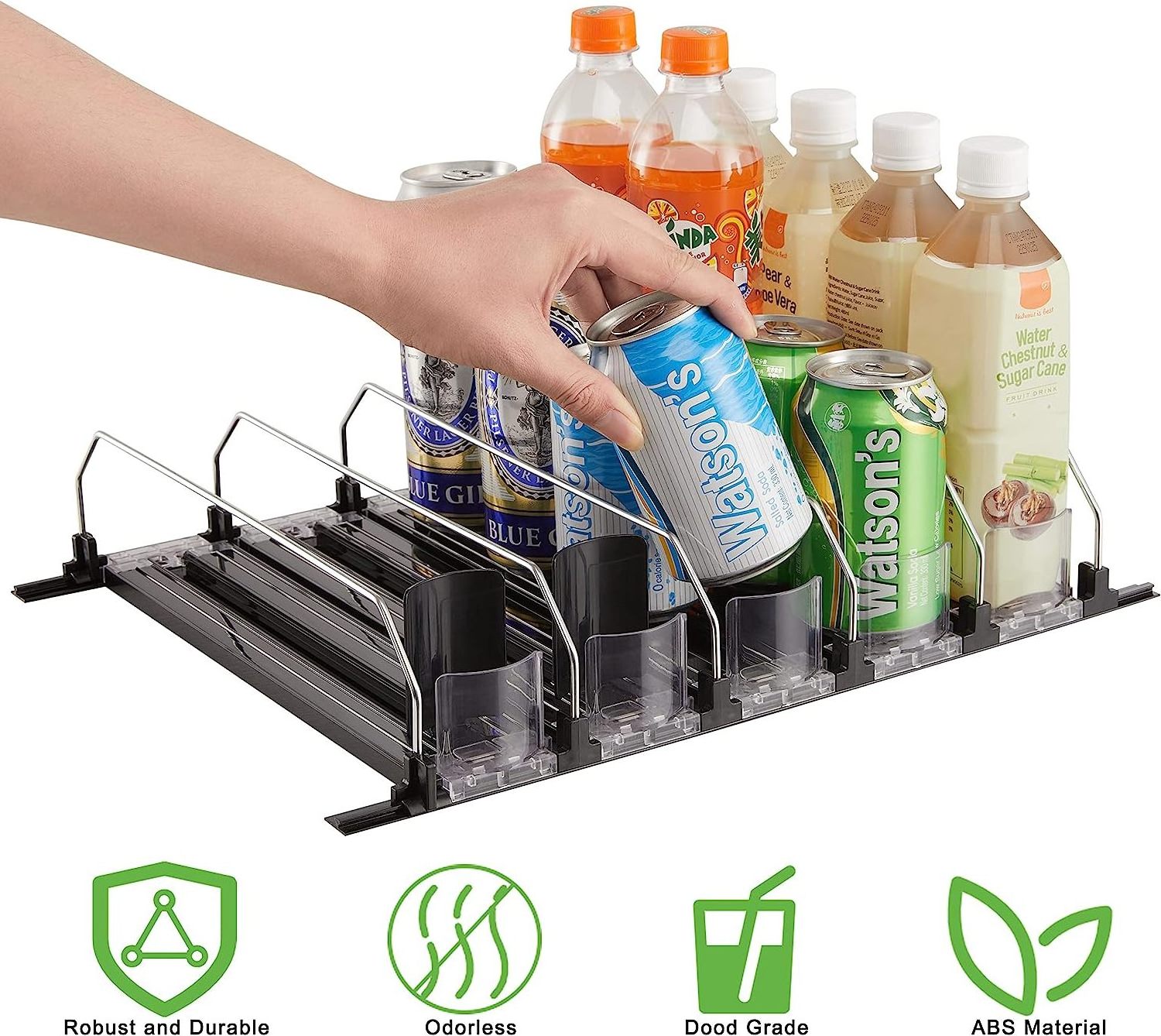 Hot Selling Drink Dispenser for Fridge Soda Can Organizer for Refrigerator Width Adjustable Beverage Self-Pushing Glide Rack