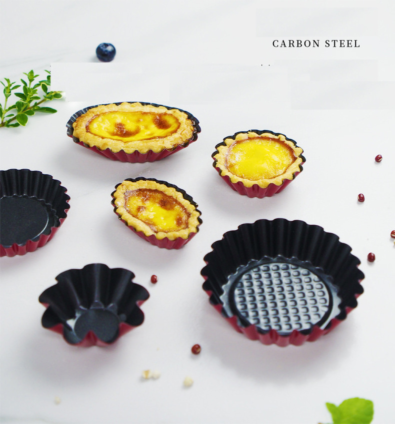 Egg Tart Molds Carbon Steel Cake Muffin Moulds Reusable Non-Stick Moulds for Cupcake Cake Pudding Cookie Baking Multi Size Shape