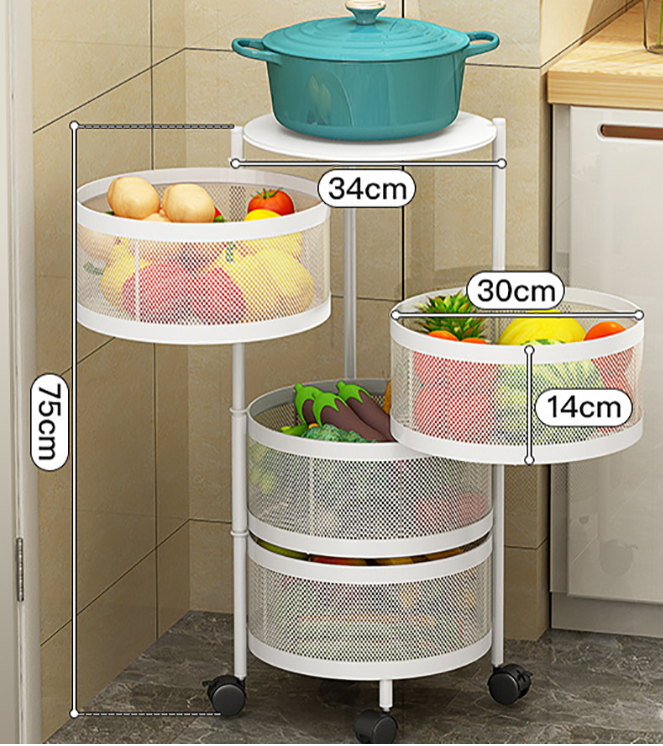 3-5 Layers Vegetable Contain Basket Room Storage Shelf Metal Round Kitchen Storage rack Or Fruit Storage Shelf