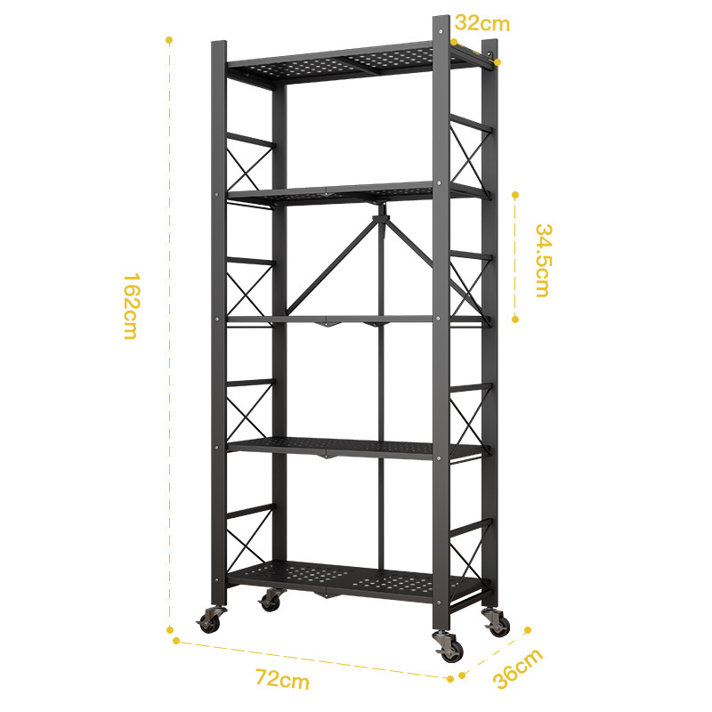 3/4 /5tier kitchen folding shelf rack for Home Storage foldable  organizer telescopic metal shelves  with Wheels for living room