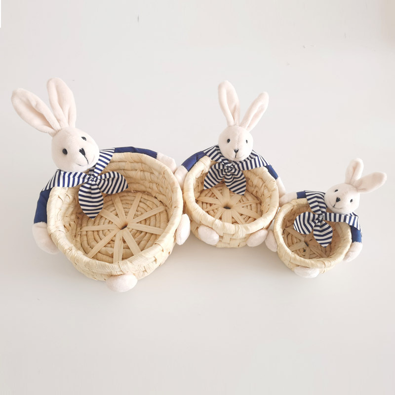 Wholesale handwoven artifact decoration woven corn husk storage basket Easter bunny Egg basket for gift and table decoration