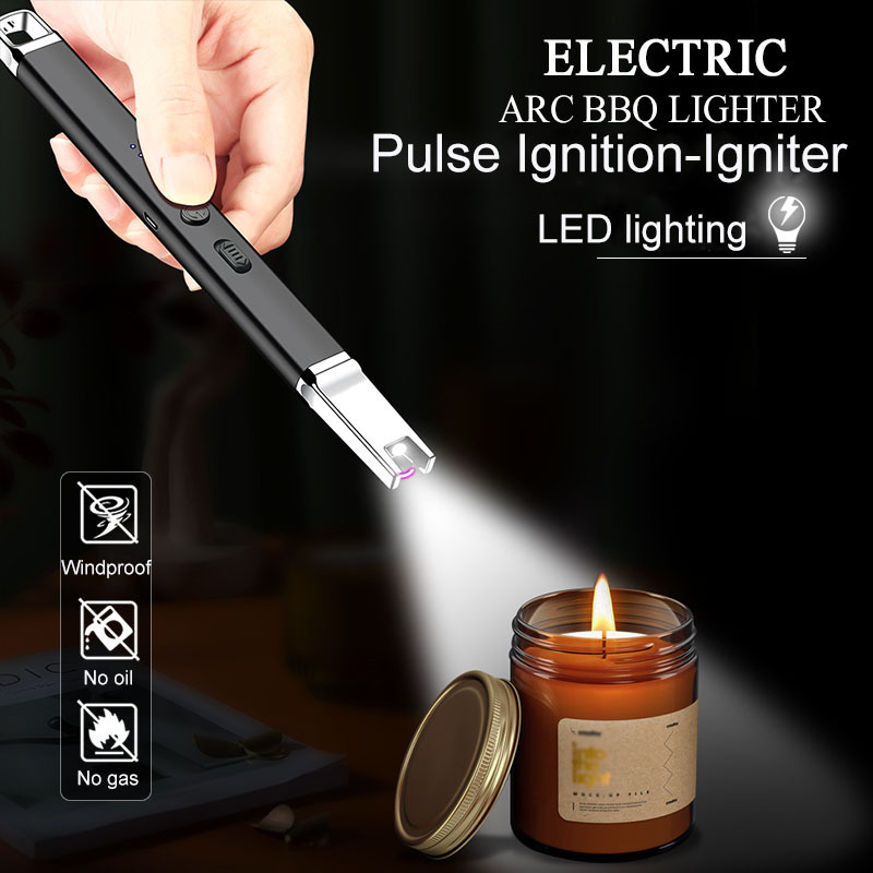 Long Candle Lighter No Flame Arc Cigarette Lighter With LED For Grill Candle BBQ Kitchen