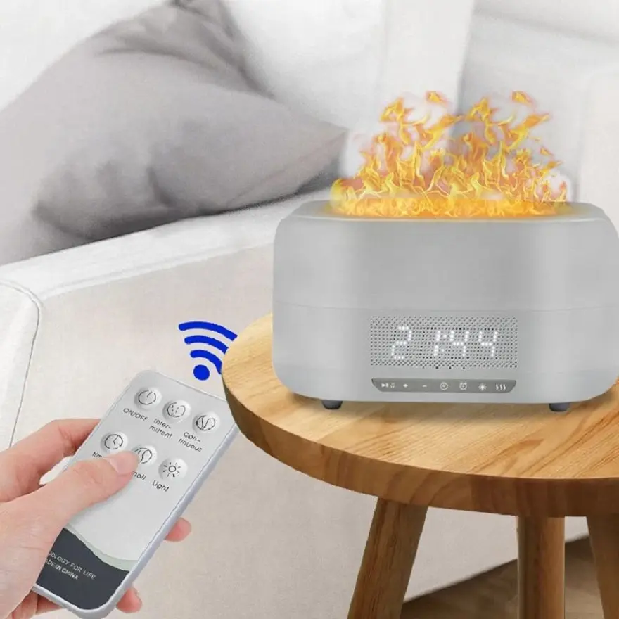 2023 New Arrival Flame Effect Air Humidification Intelligent 400ML Campfire Stimulation Night Light Humidifier With Bluetooth