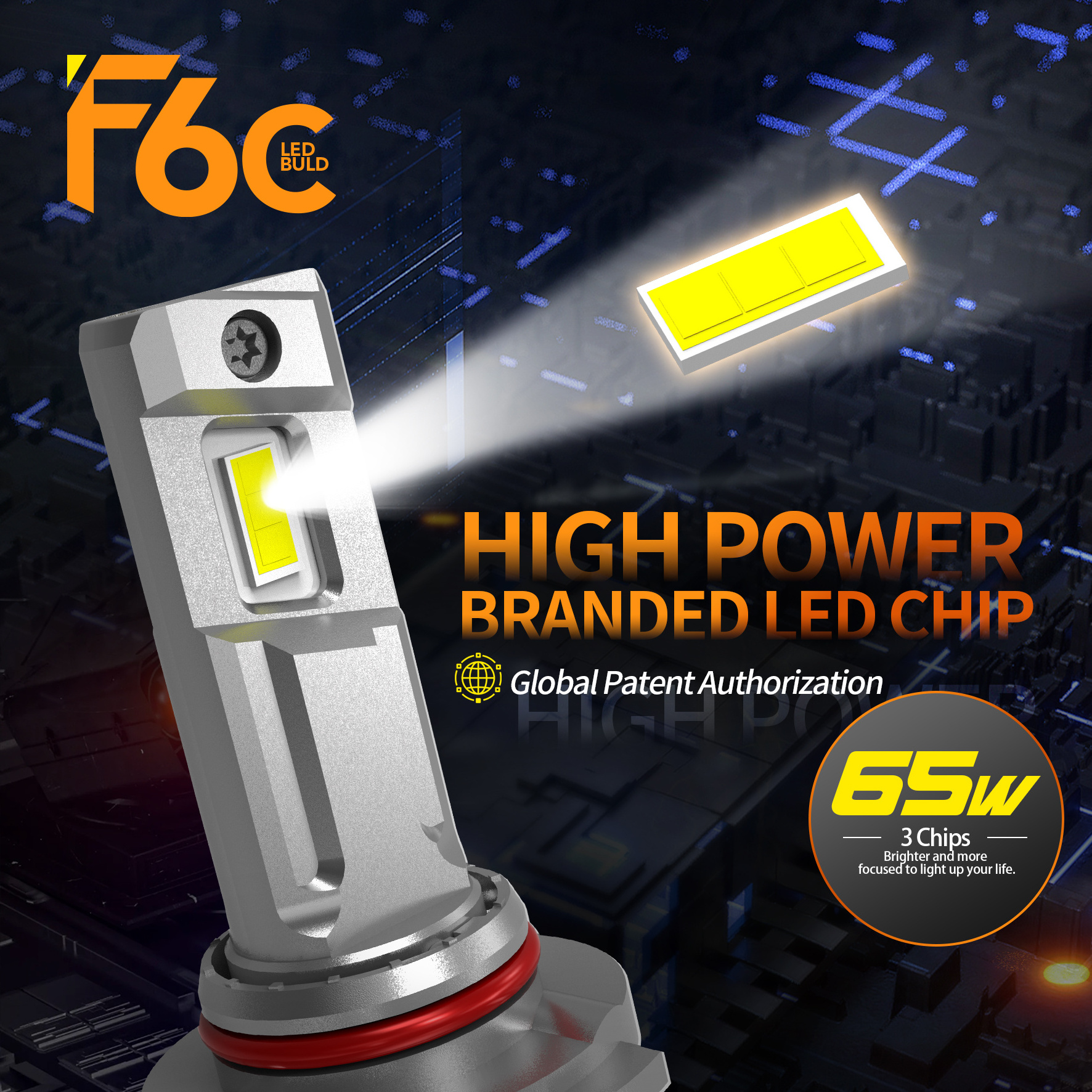 2024 new design Factory wholesale Super Power 65W F6C h4 h7 led car headlight 11000LM 9005 HB3 H13 H3 H4 H7 880 h4 light bulb