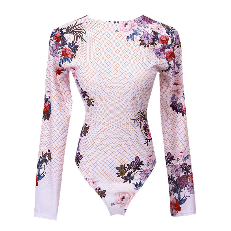 2022 long-sleeve sexy printing one-piece jockey bikini women swimsuit is small and fresh and conservative high neck swimwear