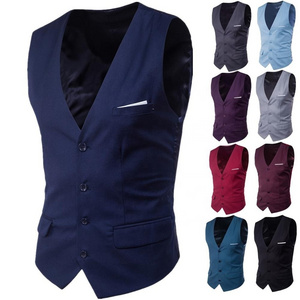 Fashion Classic Men Formal Casual tuxedo vests black blue suit Vest solid Slim Waistcoat