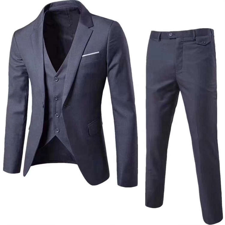 New pant coat design photo 100%wool notch lapel business suit man casual custom 3 pieces slim fit suits blue