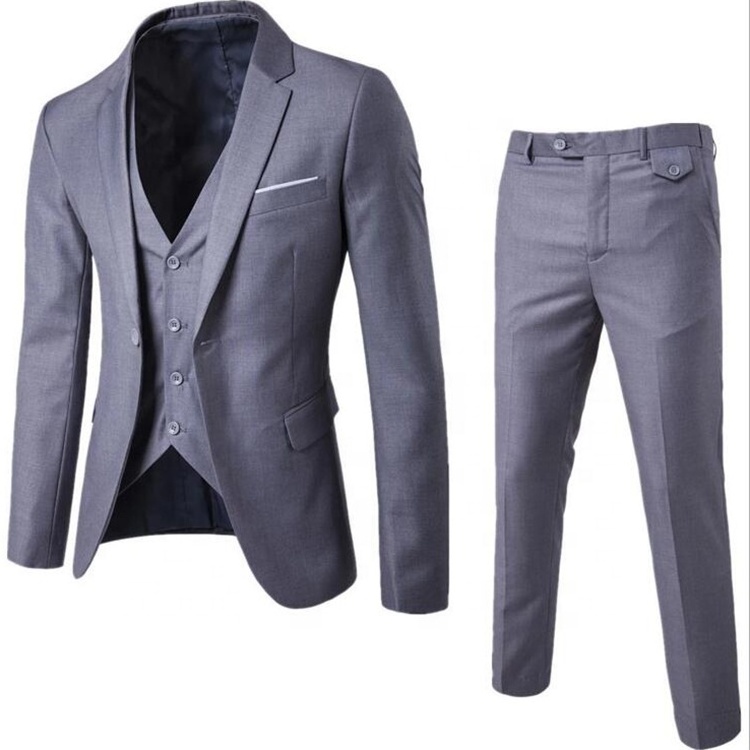 New pant coat design photo 100%wool notch lapel business suit man casual custom 3 pieces slim fit suits blue