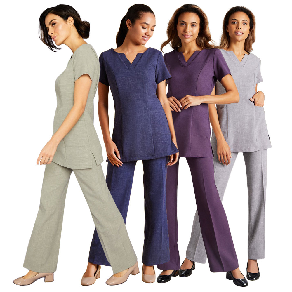 YUHONG Bleach Resistant Short Sleeve Hospital Uniforms Office Professional Suit Formal Trousers Suit Designer Nursing Scrub Set