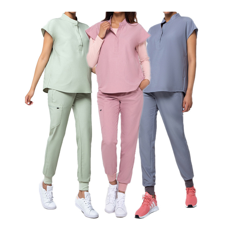 stylish nursing oversize blancos jogger strech short sleeve big pockets women scrub set comfortable hospital scrubs uniforms set