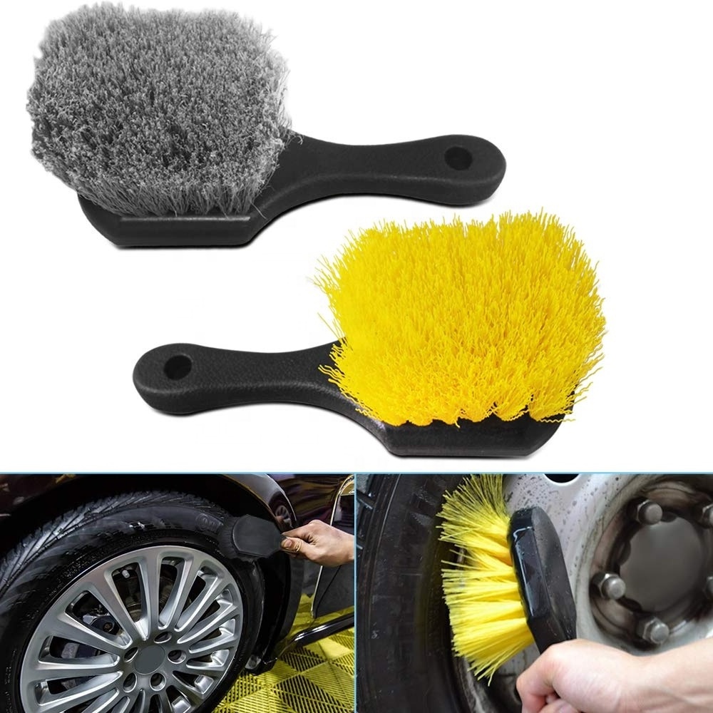 Wholesale Soft Short Handle Bristle 2 Set Car Wash Brush Cleaning Auto Wheel Tire Cleaner for Easy Scrubbing