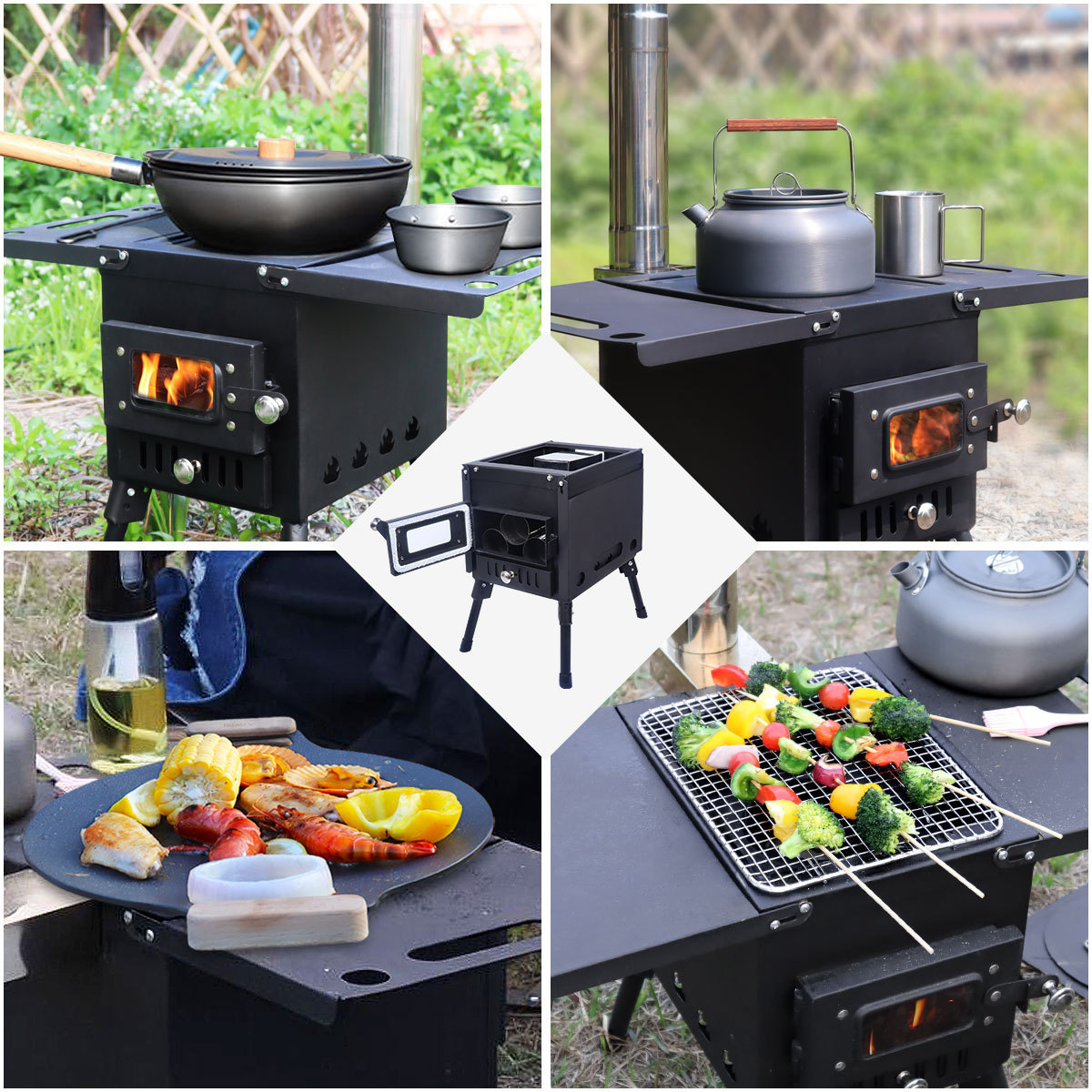 Camping Firewood Stove Bonfire cast iron Stove Portable Outdoor Wood Burning Wood Fire Stove with Chimney for Camping Patio