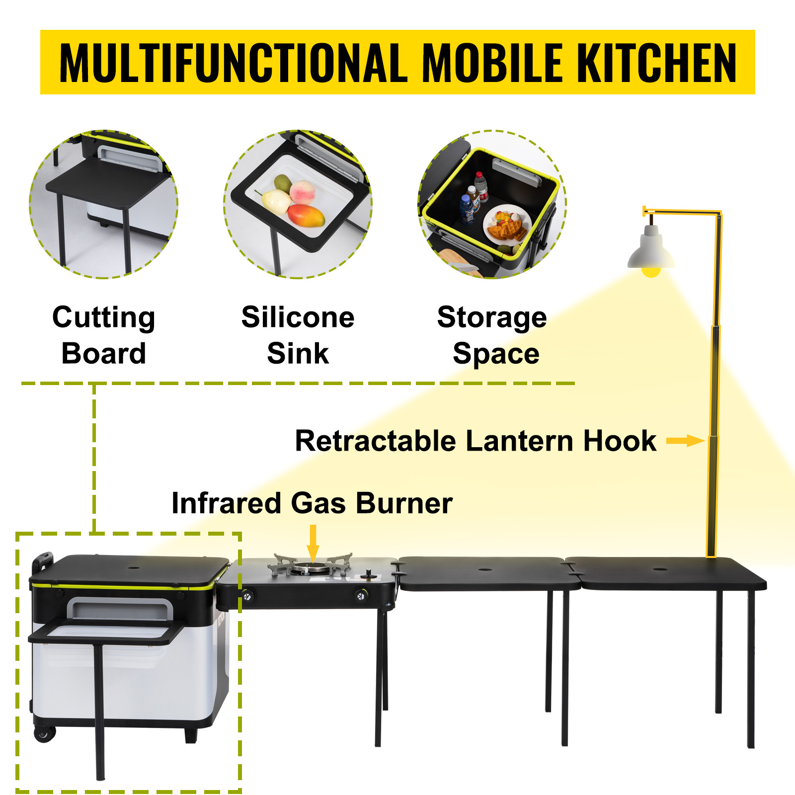 Outdoor Cooking Station Multifunctional Stove Portable Folding Tables Storage Organizer Picnic BBQ Beach Travel Camping Kitchen