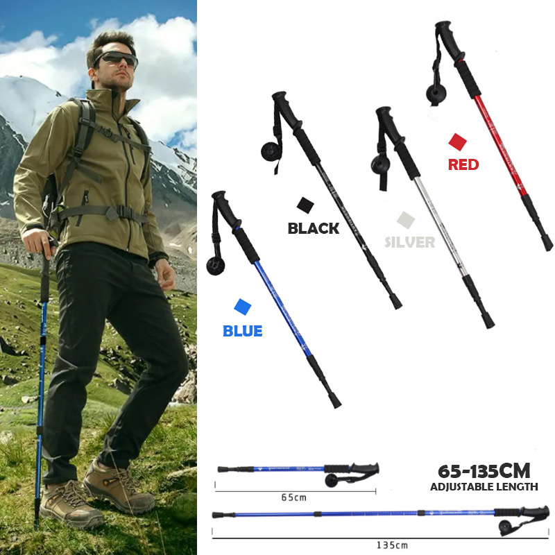 60-135cm Adjustable Aluminum Hiking Pole Light Telescopic Nordic style Walking Sticks Anti Shock Trekking Poles