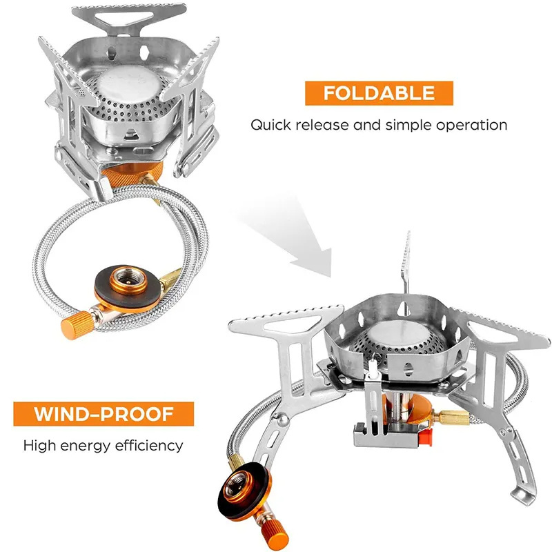 Hot Sales Camping Stove Portable WindProof mini stove Outdoor Tourist Burner Gas Stove With adapter for Picnic Hiking Cooking