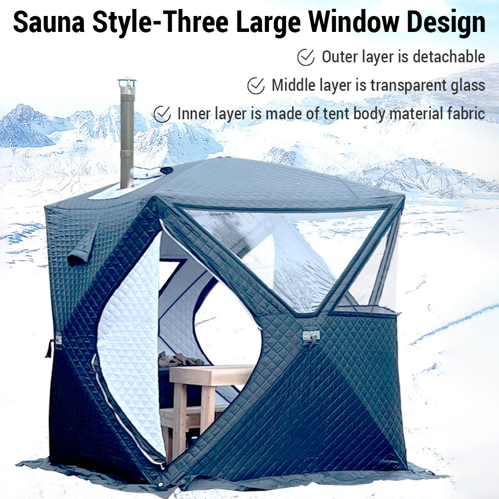 Amazon Outdoor Automatic Pop up Three layer Thicken Sauna Tent large Window Camping Ice Fishing Tent Portable Sauna Tent