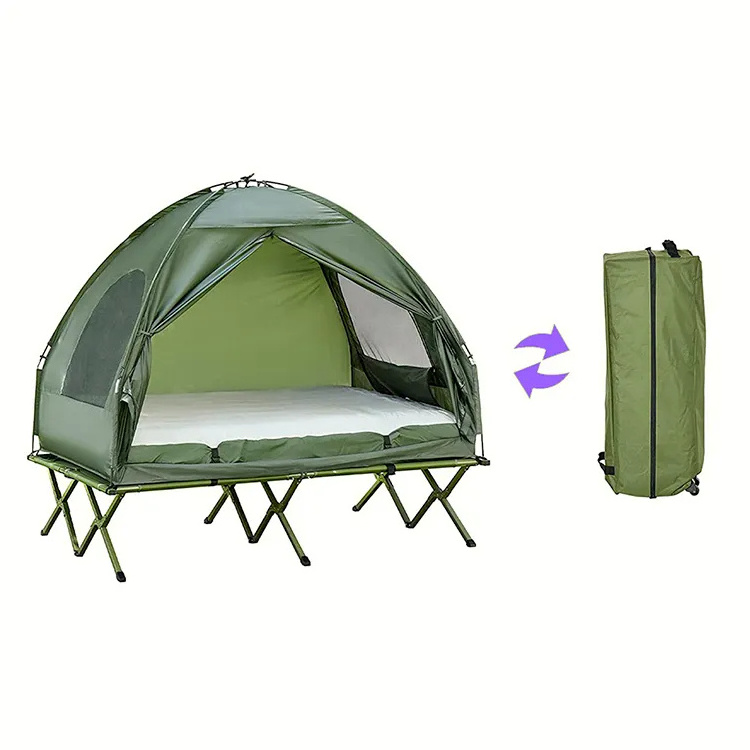 Outdoor Lightweight Marching Single Camping Cot Tent Foldable Aluminum Pole Double Layer march Off Ground Camping fishing Tent