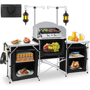 Amazon hot-selling outdoor camping mobile kitchen Portable Outdoor Foldable Cooking Station Camping Kitchen Table WIth Storage