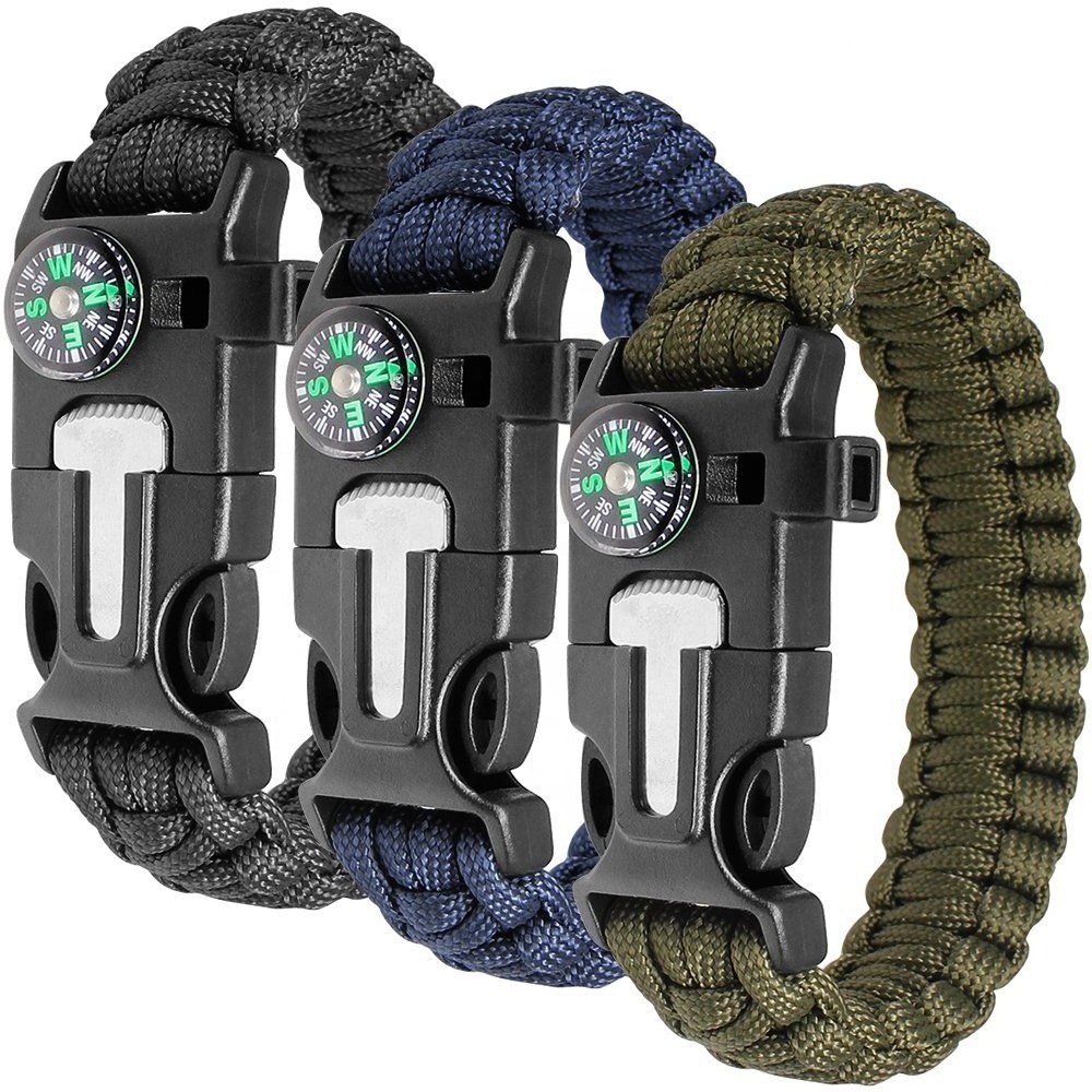 Outdoor Camping Custom Logo Rope Stainless Steel Woven Adjustable U-Shaped Buckle Weaving Nylon Survival Parachute Bracelet