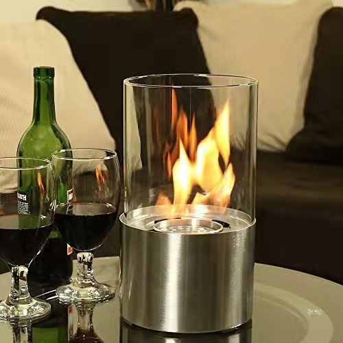 Outdoor Small Desktop Free Standing Bio Fuel Fire Pit Table Bio ethanol Tabletop Glass Fireplace glass