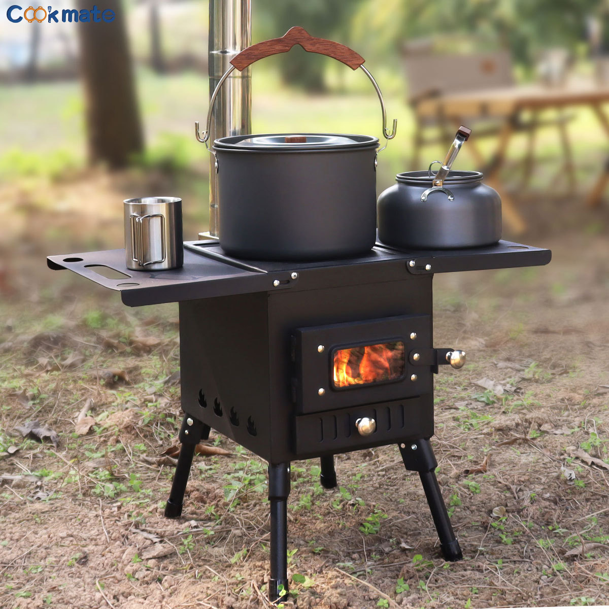 Camping Firewood Stove Bonfire cast iron Stove Portable Outdoor Wood Burning Wood Fire Stove with Chimney for Camping Patio