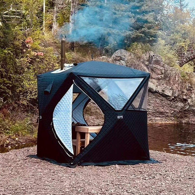 Outdoor Automatic Pop up 4 season Sauna Tent stove heating house large Window Camping Ice Fishing Tent Portable Sauna Tent