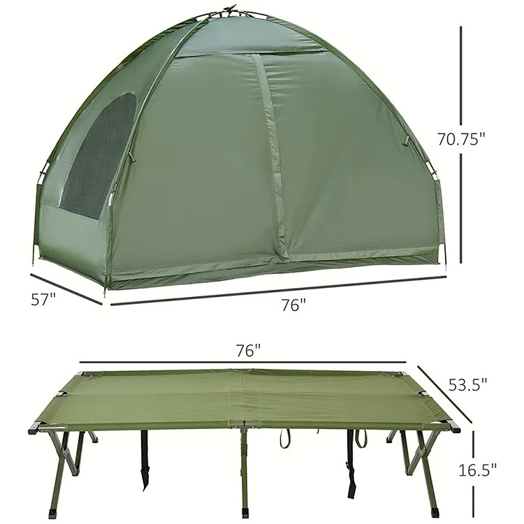 Outdoor Lightweight Marching Single Camping Cot Tent Foldable Aluminum Pole Double Layer march Off Ground Camping fishing Tent