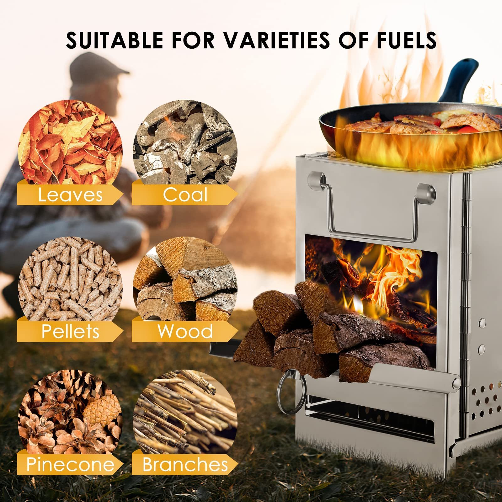 Factory Camping Wood Burning pellet Stove Portable Foldable without smoke charcoal Tent Stove Mini Backpacking BBQ Grill Stoves