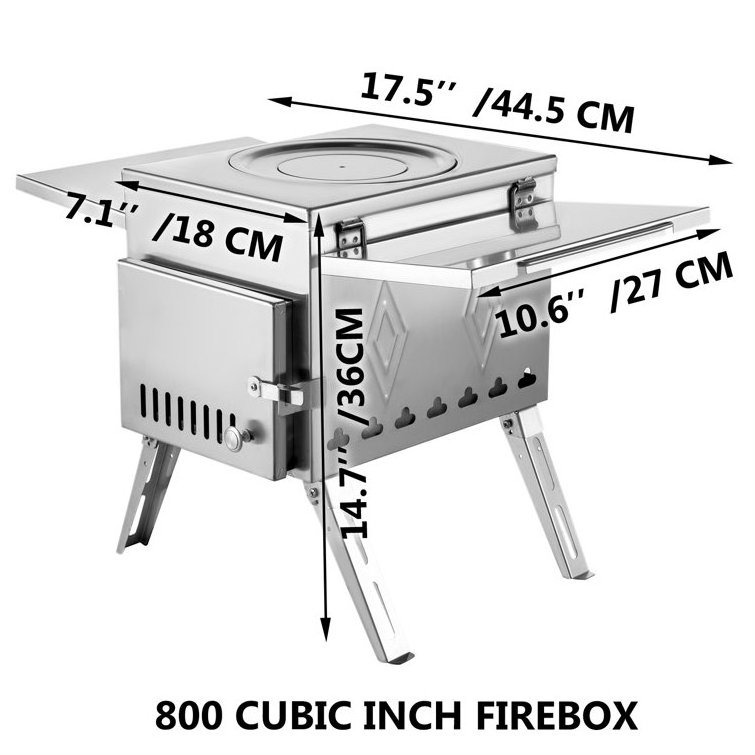 Stainless steel Adjustable Chimney tent wood stove camping portable stove wood burning with handle small camping pellet stove