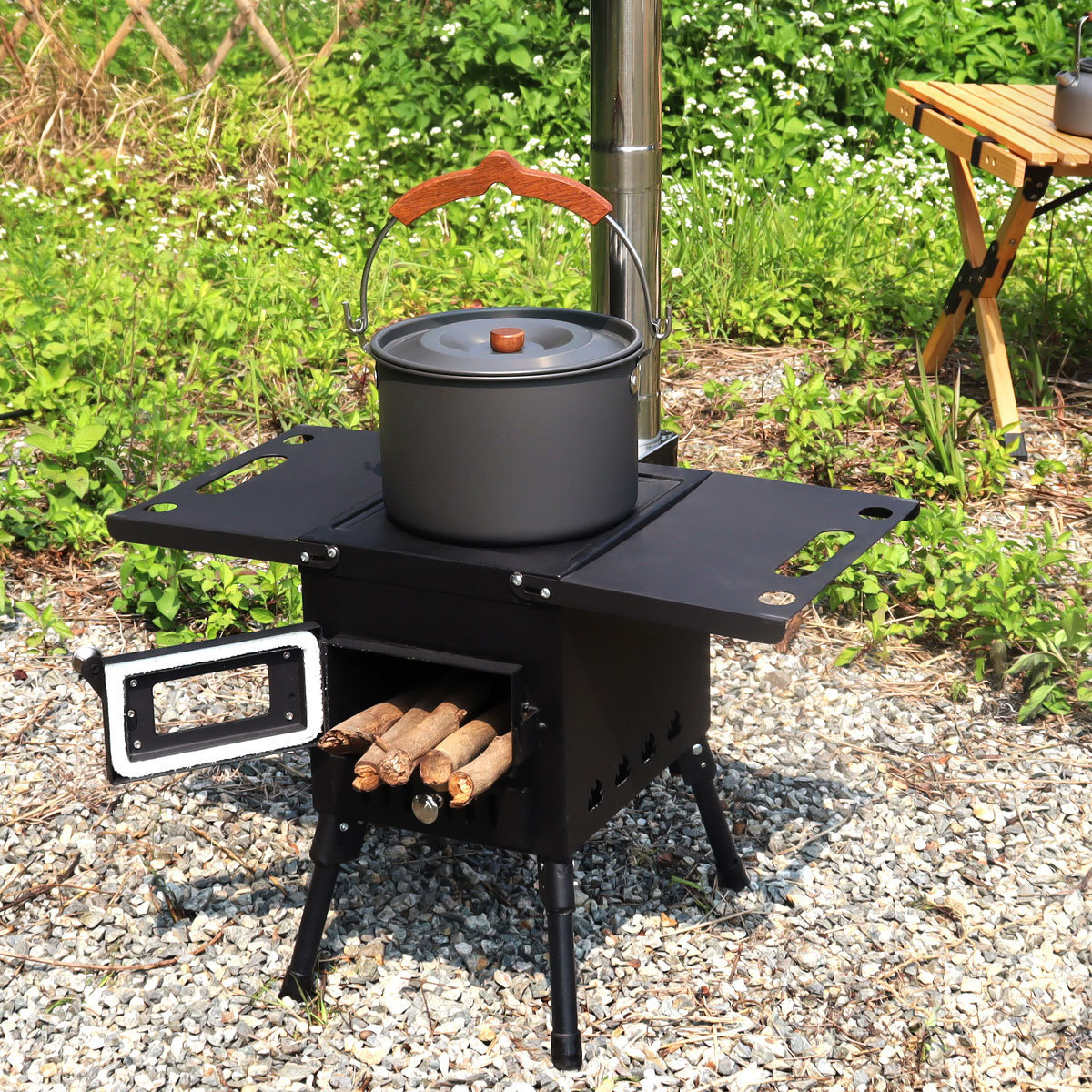 Camping Firewood Stove Bonfire cast iron Stove Portable Outdoor Wood Burning Wood Fire Stove with Chimney for Camping Patio