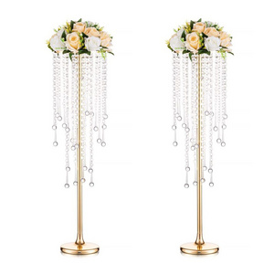 2024 Elegant crystal Bead chandelier Metal flower stand Bouquet gold high flower stand for the wedding table centerpiece