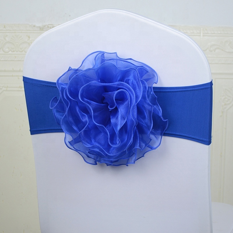 Wholesale 2023 new high quality elastic blue spandex chair covers for hotel wedding chair covers bow waistband