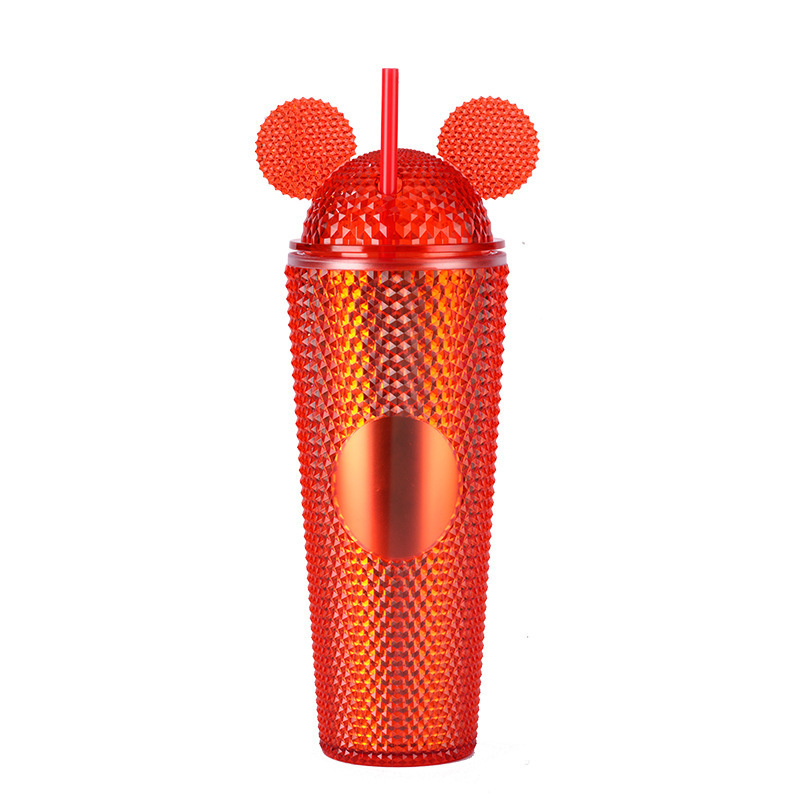 Girls Cute 24oz Double Wall Acrylic Studded Tumbler Water Cup Water Bottle Plastic Tumblers With Mouse Ears Lid And Straws