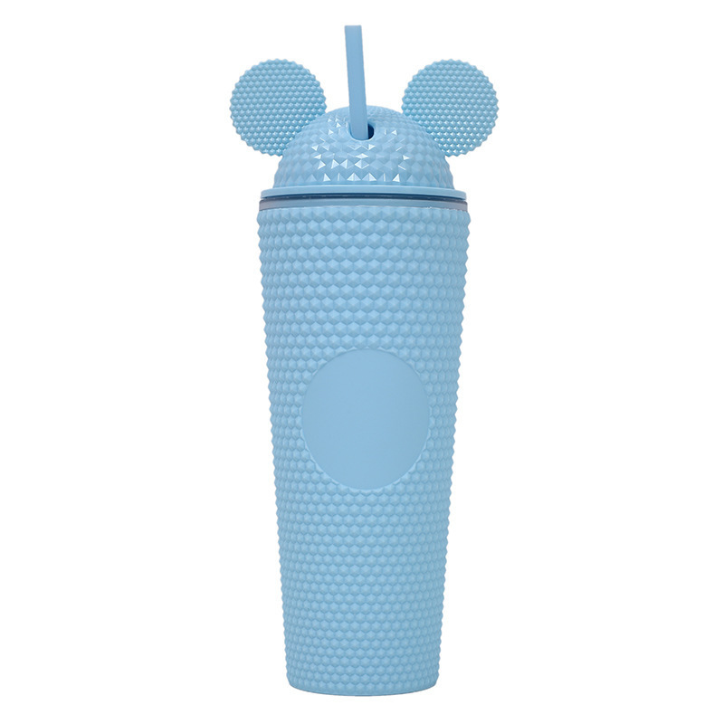 Girls 24oz Bulk Drinking Water Acrylic Tumbler Double Wall Tmbler Cute Plastic Tumbler Cup With Double Ears Lid And Straw