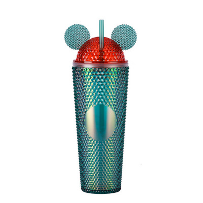 Girls Cute 24oz Double Wall Acrylic Studded Tumbler Water Cup Water Bottle Plastic Tumblers With Mouse Ears Lid And Straws