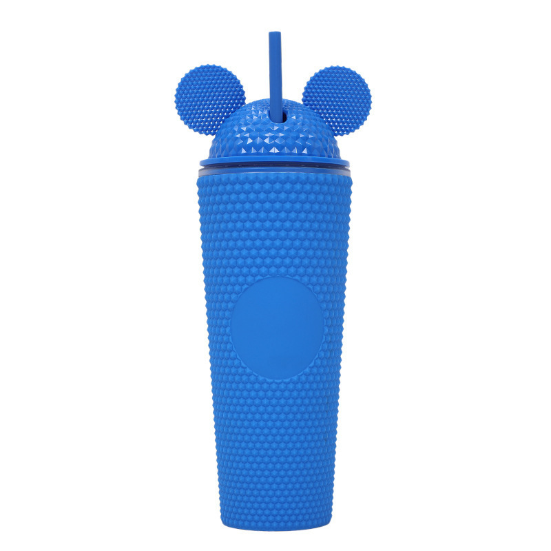 Girls Gift 24oz Bulk Drinking Water Acrylic Tumbler Double Wall Plastic Mickeye Mouse Tumbler Cup With Double Ears Lid And Straw