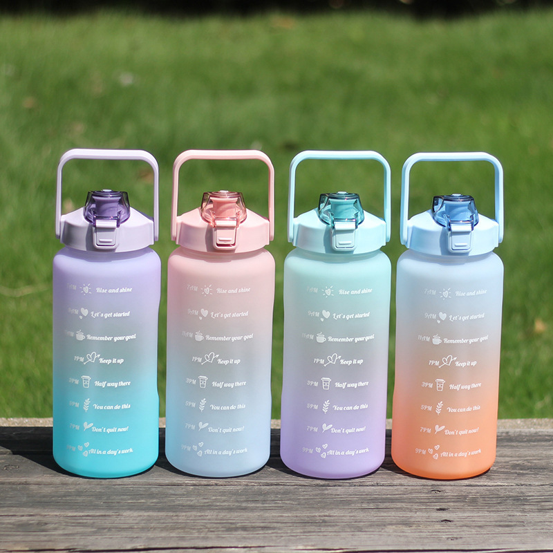 New Ombre Gradient Design Sports Bottle Large Capacity Portable BPA Free Plastic Water Bottles Set Of 3 With Straw And Handgrip