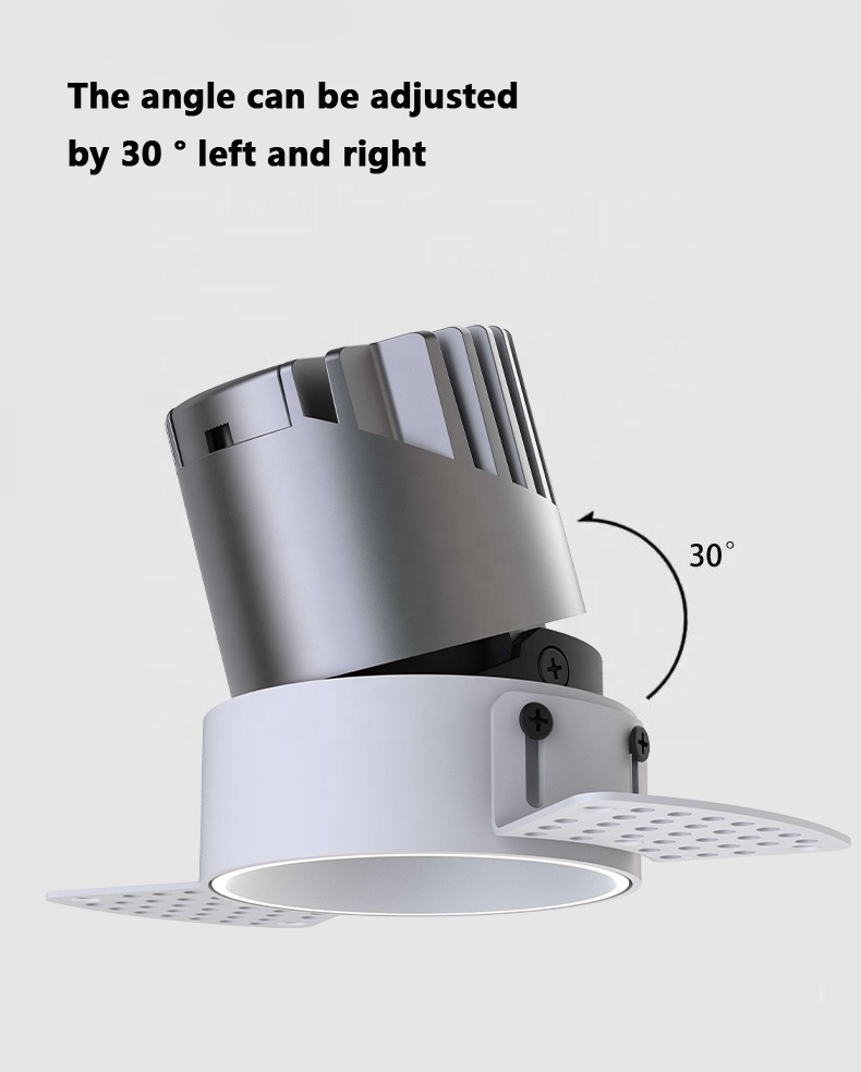 Commercial Wall Washer Recessed Trimless Led Downlights Round Lamp Hotel Adjustable Cob Spotlight