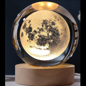 Galaxy 3d Luminous Solar System Crystal Ball Lamp Wooden Base Decoration Led Night Lights Desktop Home Decor