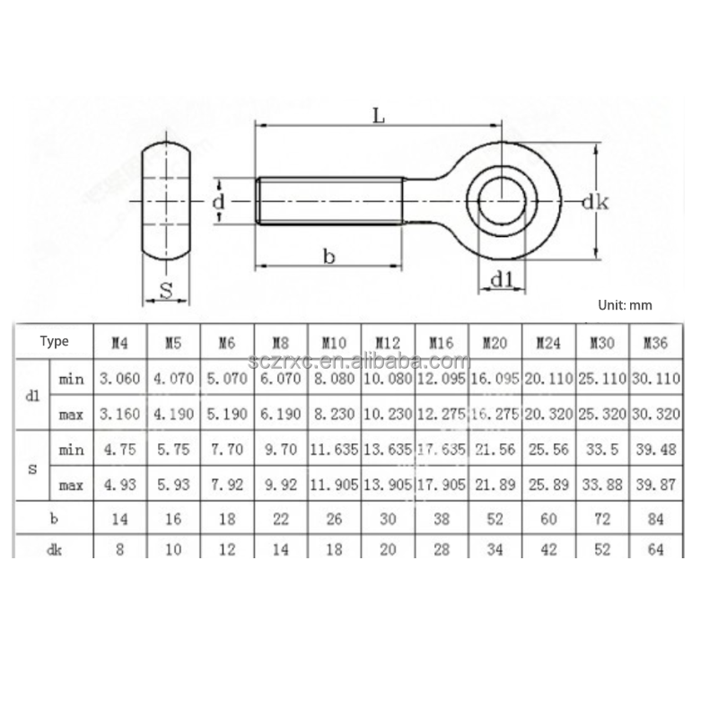 M6 M8 M10 M12 M16 M20 SS304 DIN444 Eye Bolt For Lifting A2-70 Swing Hook Bolt 18-8 Stainless Steel Swing Bolt