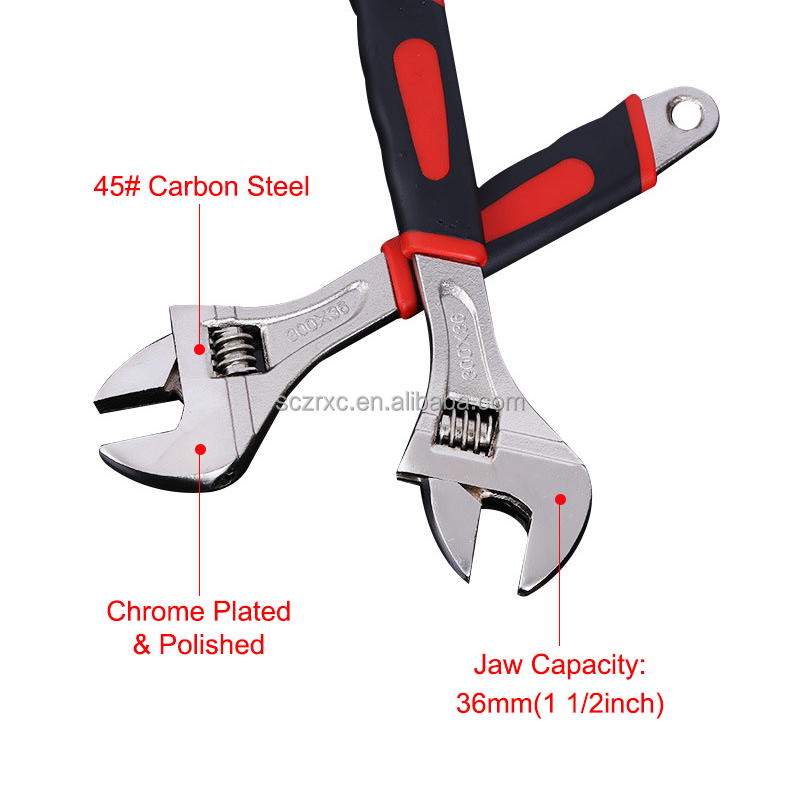 8 10 12 inch Anti Slip Adjustable Spanner With Plastic Handle Industrial Monkey Wrench For Repairing Pipe