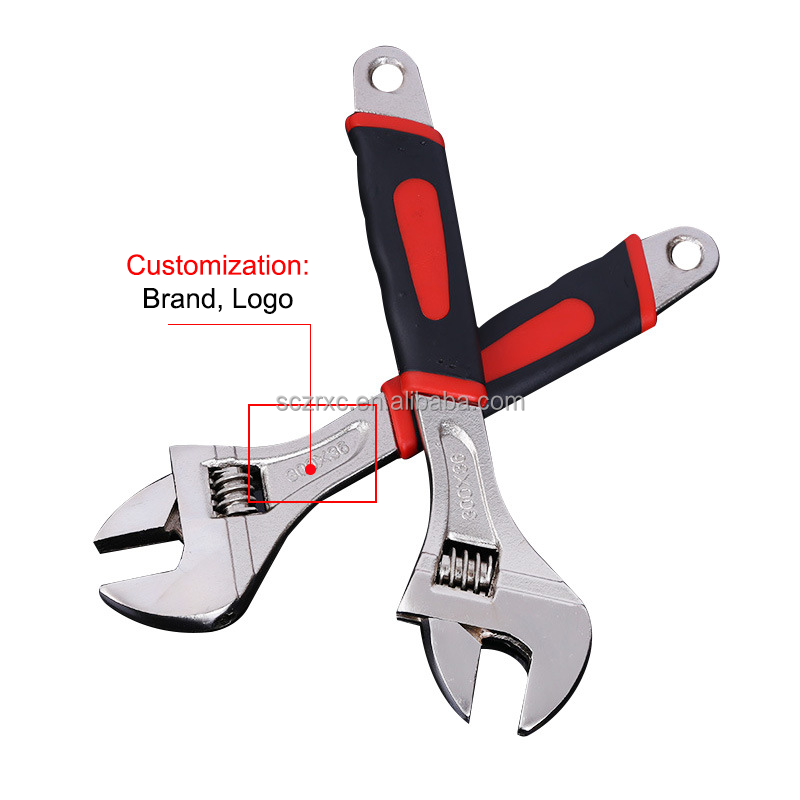 8 10 12 inch Anti Slip Adjustable Spanner With Plastic Handle Industrial Monkey Wrench For Repairing Pipe