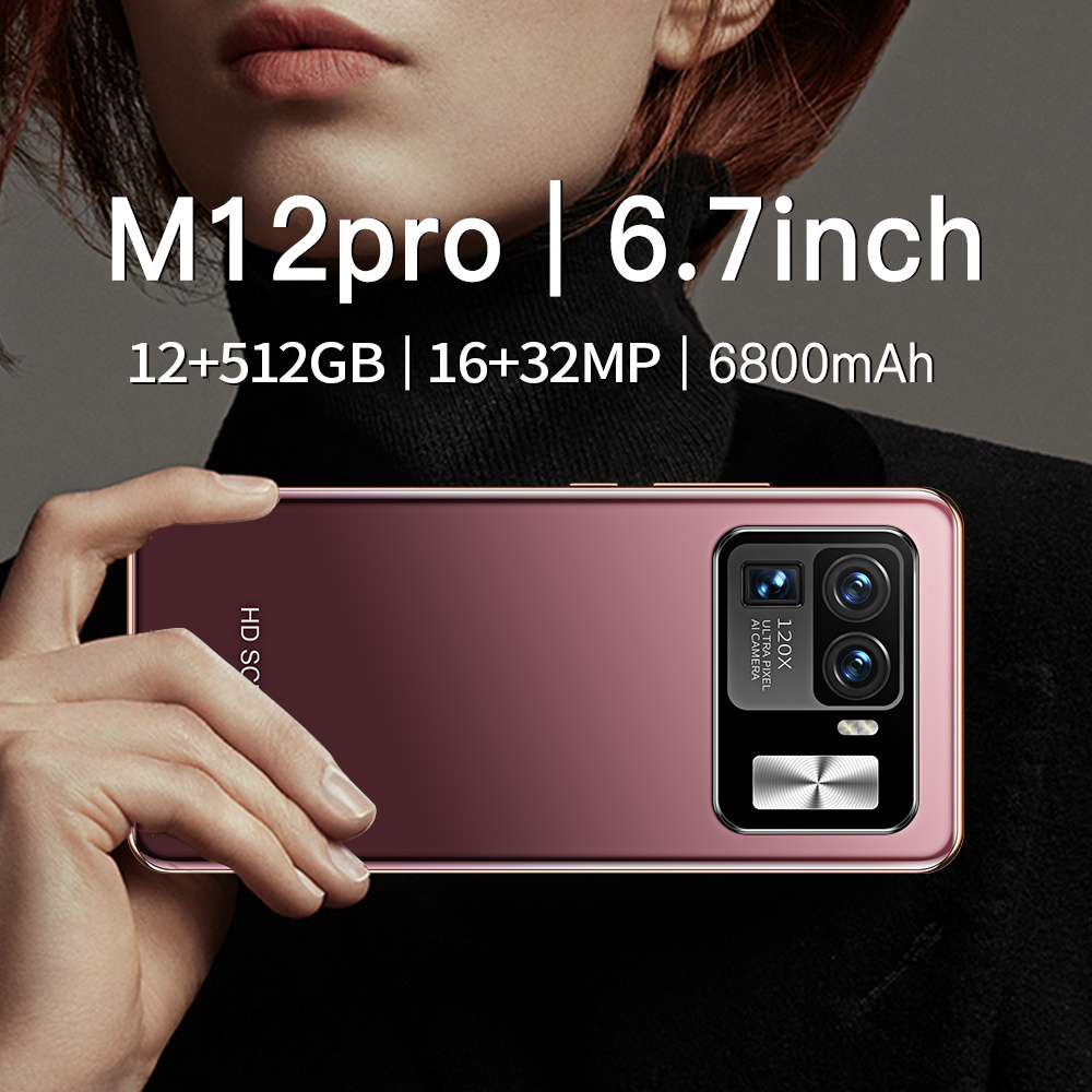 M12 Pro 7.0 inch large screen handphone 12GB+512GB Android 11 smartphonel version Support 4G 5G 48 MP 6800mAh Super endurance