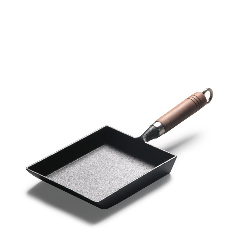 Japanese  Non-stick Mini Egg Fry Pan  Tamagoyaki Square Cast Iron Frying Pan With Wooden Handle